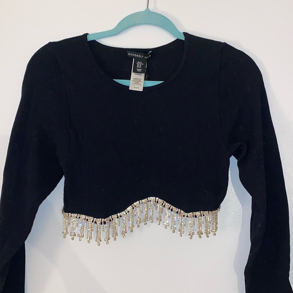 ✨NWT✨ Rhinestone Black Crop Long-sleeve Top